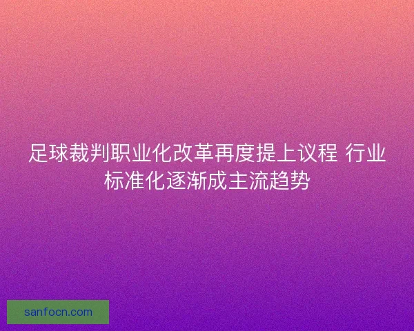 足球裁判职业化改革再度提上议程 行业标准化逐渐成主流趋势